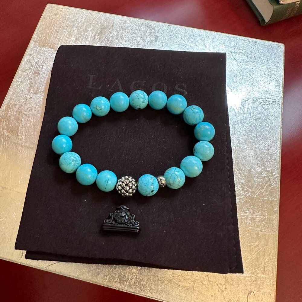 Lagos caviar sterling silver station Maya turquoise stretch bracelet